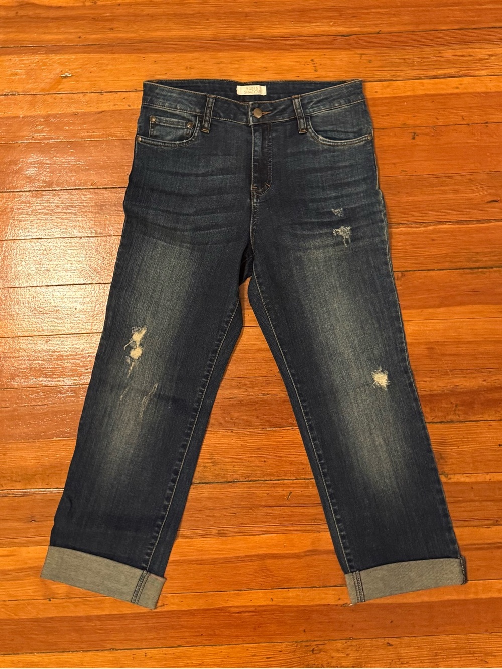 Sun & Shadow Dark Blue Cropped Distressed Jeans